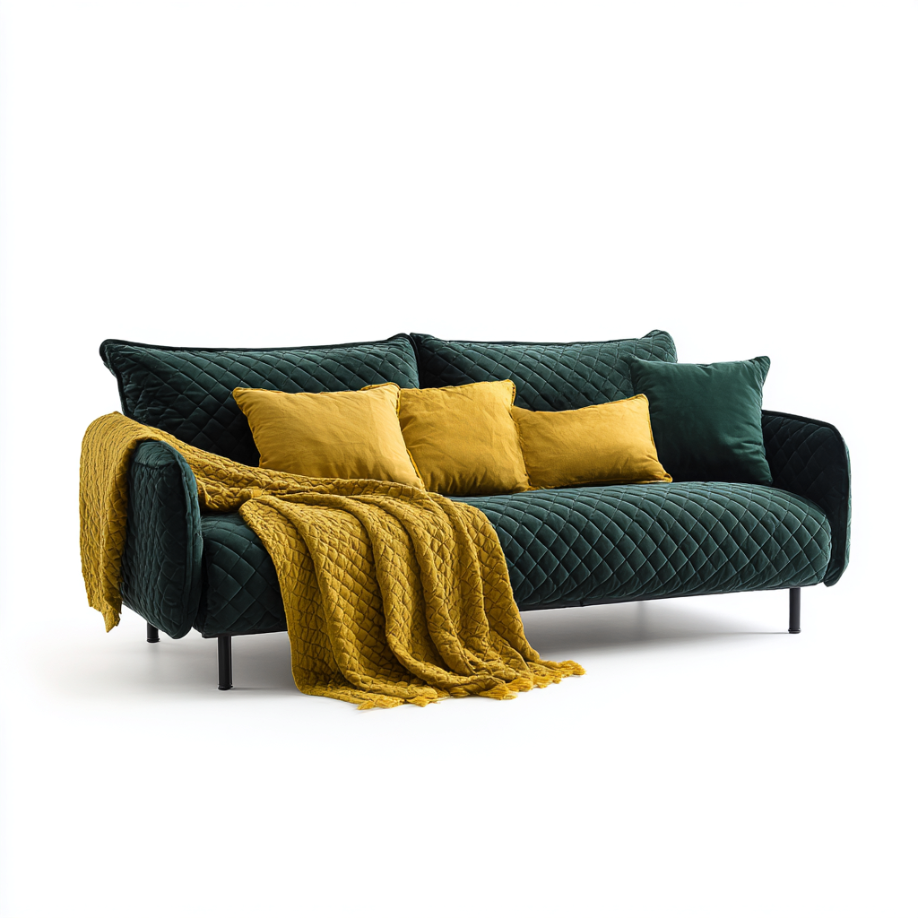 Canapé 3 places en tissu matelassé 210x90x80 cm - vert foncé - pour salon - style moderne-Ratilyinterior