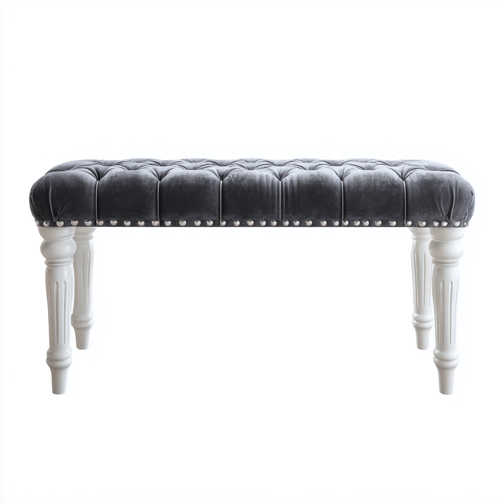 Banc de lit rembourré capitonné 110x40x45 cm - gris foncé - blanc - pour chambre - style classique-Ratilyinterior