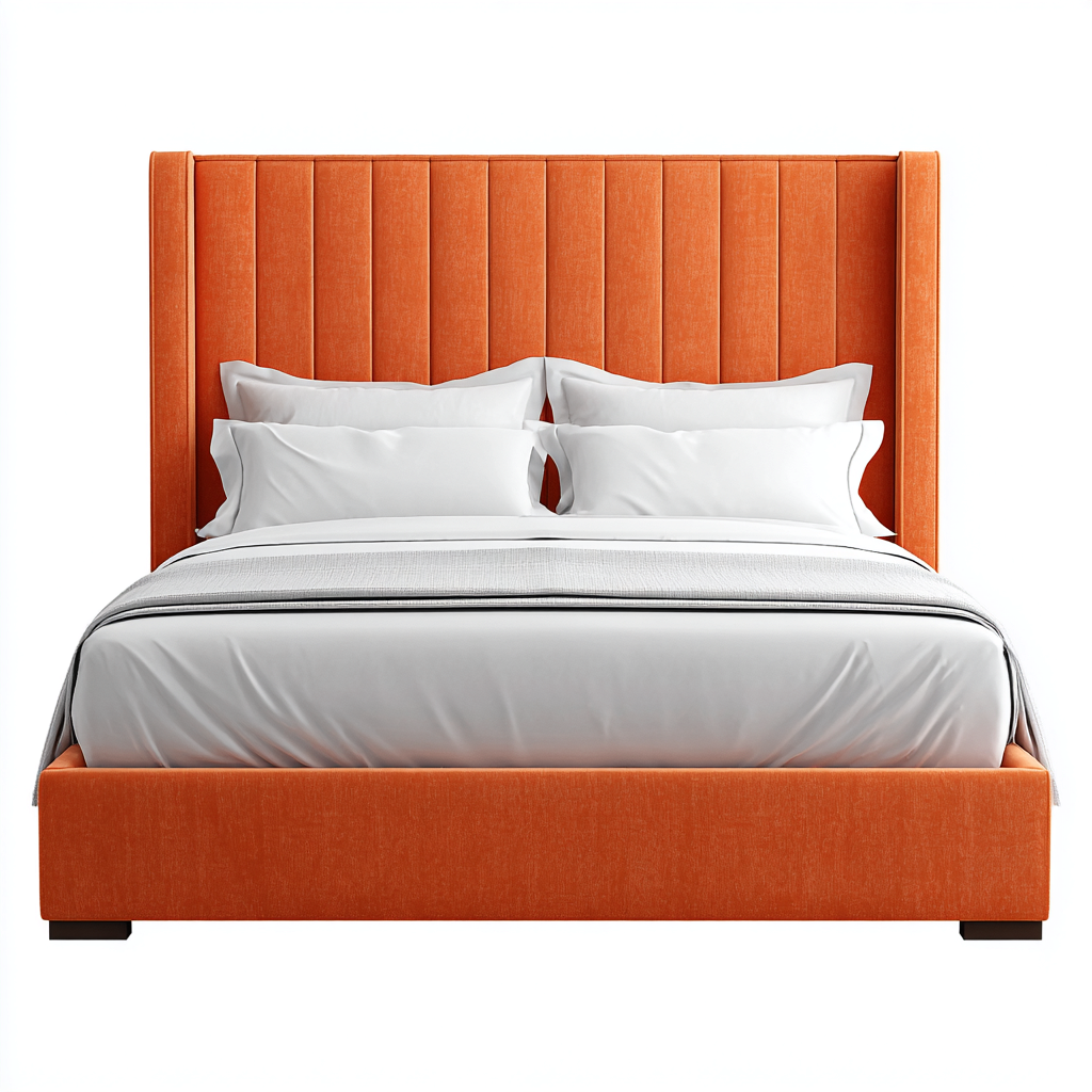 Lit double contemporain tissu velours 210x160x125 cm - orange - design graphique - chambre-Ratilyinterior