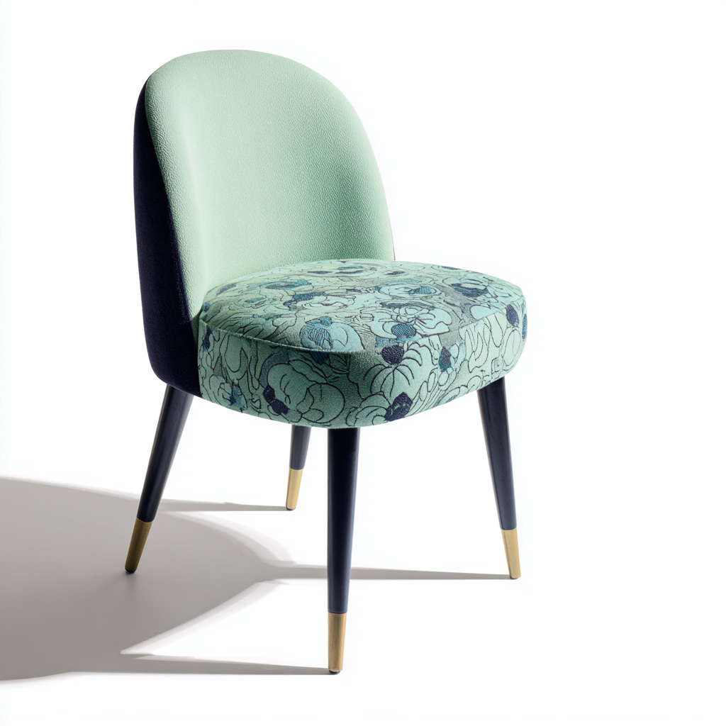 Chaise de jardin rembourrée en tissu et structure bois 55x58x82 cm - vert clair et bleu foncé - adaptée pour extérieur - style contemporain-Ratilyinterior