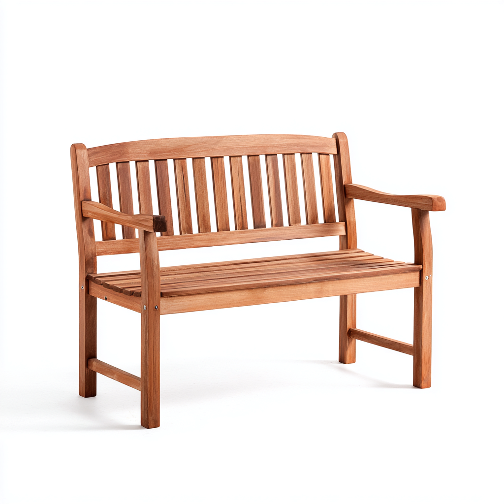 Banc de jardin en bois massif avec dossier et accoudoirs 120x55x90 cm - bois naturel - pour extérieur - style classique intemporel-Ratilyinterior