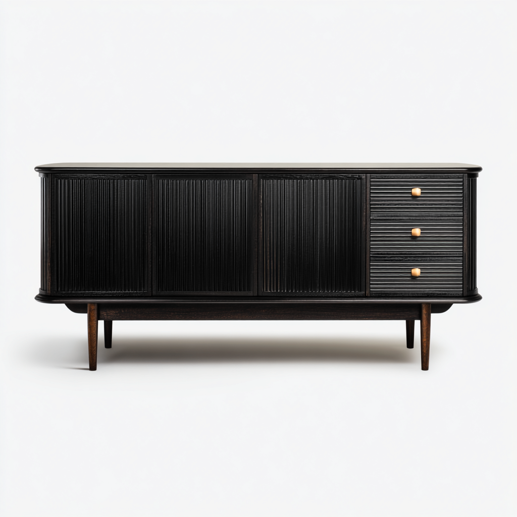 Buffet en bois 180x45x75 cm - noir - pour salle à manger - design moderne-Ratilyinterior