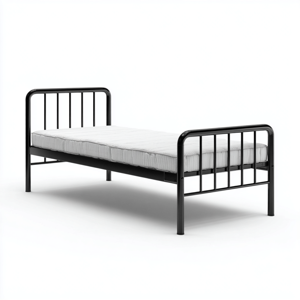 Lit simple en métal avec tête et pied de lit 200x90x85 cm - noir - usage chambre - style industriel-Ratilyinterior