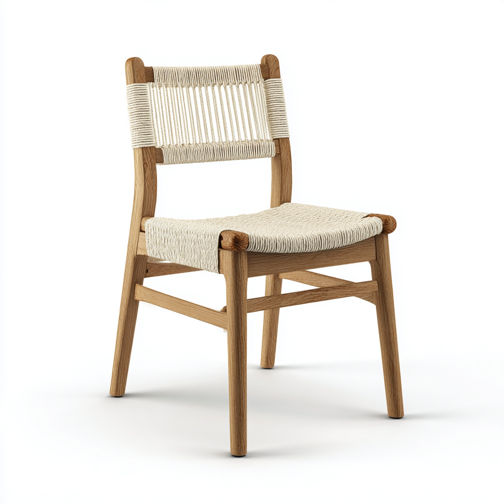 Chaise de jardin en bois massif et corde tressée 52x55x78 cm - bois naturel et beige - adaptée pour extérieur - style naturel-Ratilyinterior
