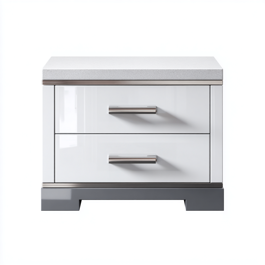 Commode rangement MDF finition brillante 55x40x45 cm - blanc - gris - pour salon - style moderne-Ratilyinterior