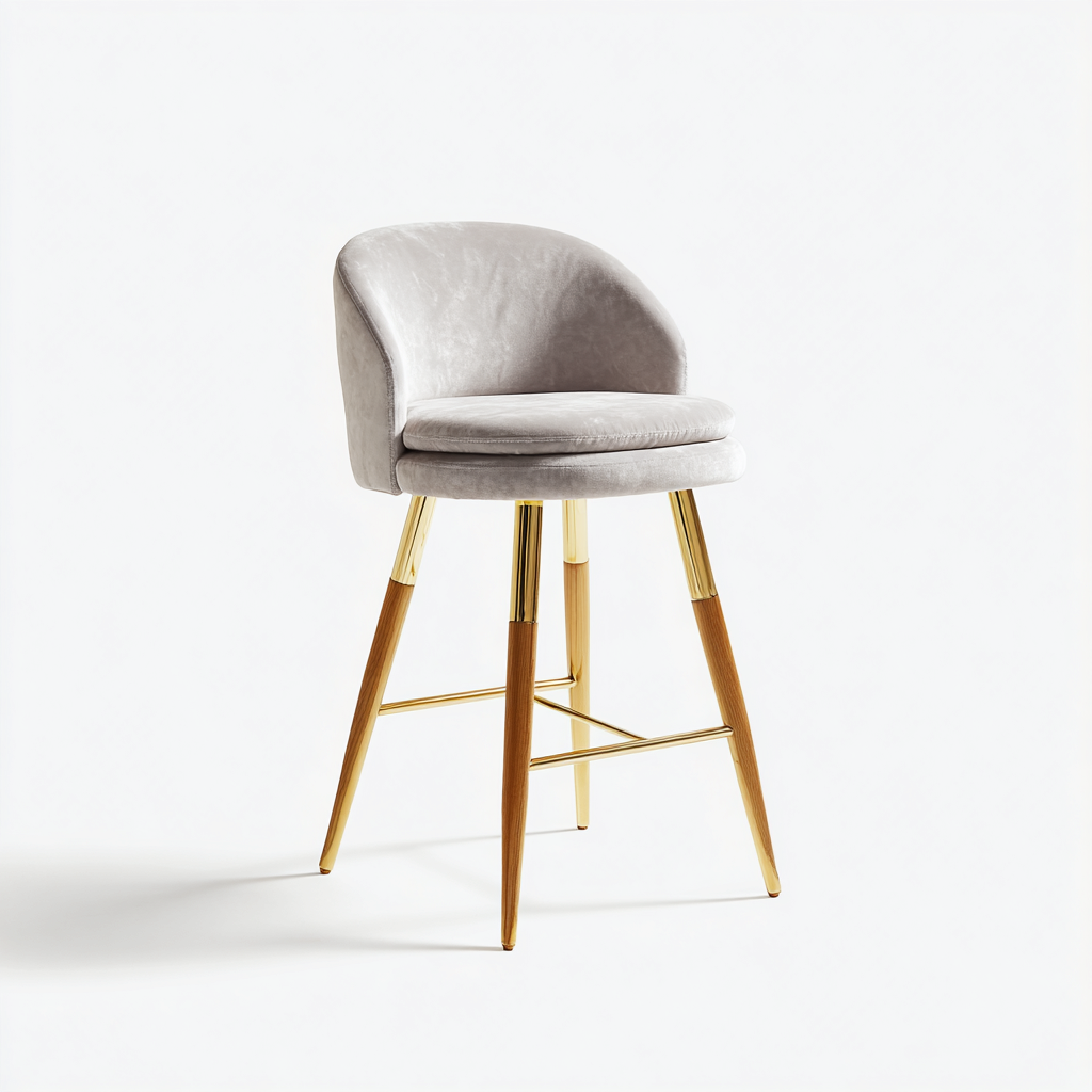 Tabouret de bar rembourré en tissu velours 52x50x95 cm - gris clair - pour restaurant - design moderne-Ratilyinterior