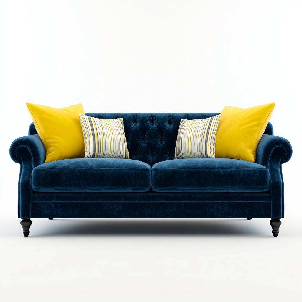 Canapé 3 places en tissu velours 215x92x82 cm - bleu foncé - pour salon - style classique-Ratilyinterior