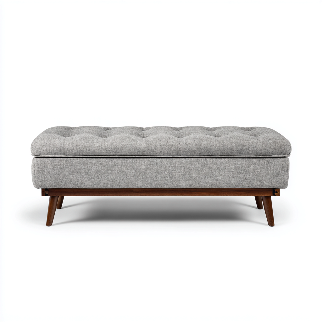 Banc de lit rembourré avec rangement tissu 135x45x46 cm - gris clair - bois - pour chambre - style contemporain-Ratilyinterior