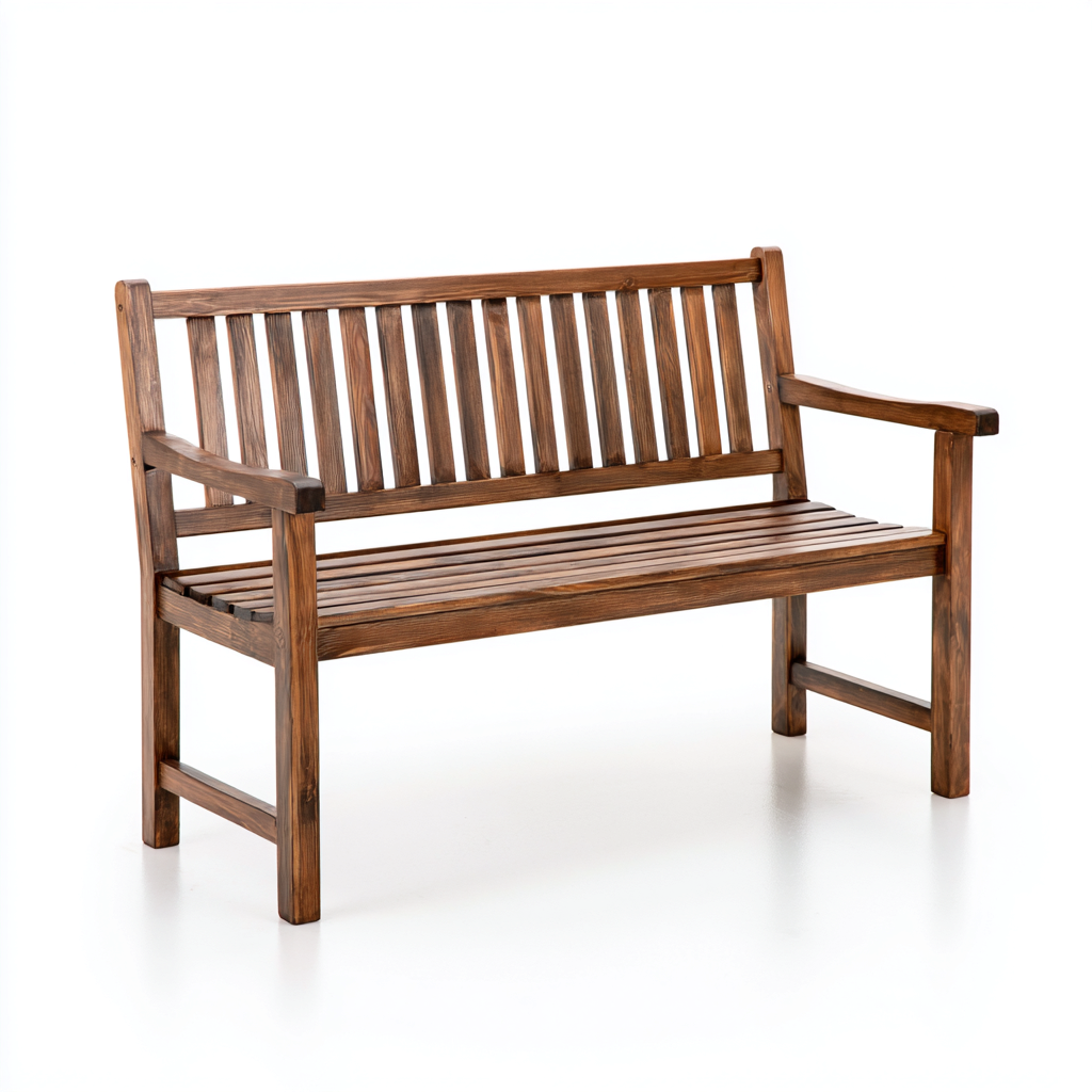 Banc de jardin en bois massif avec dossier et accoudoirs 150x55x90 cm - bois brun - usage extérieur - style classique-Ratilyinterior