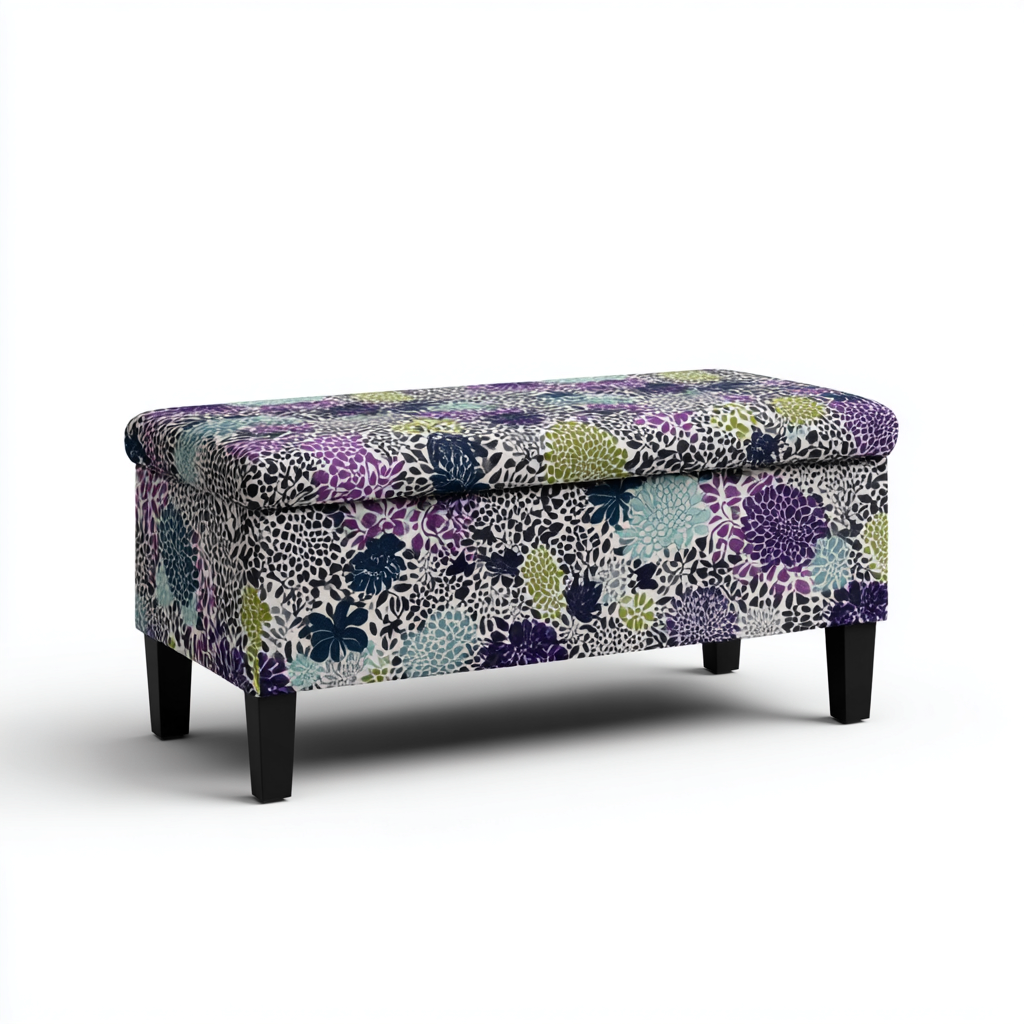 Banc de lit rembourré tissu imprimé 115x45x44 cm - multicolore - noir - pour chambre - style décoratif-Ratilyinterior