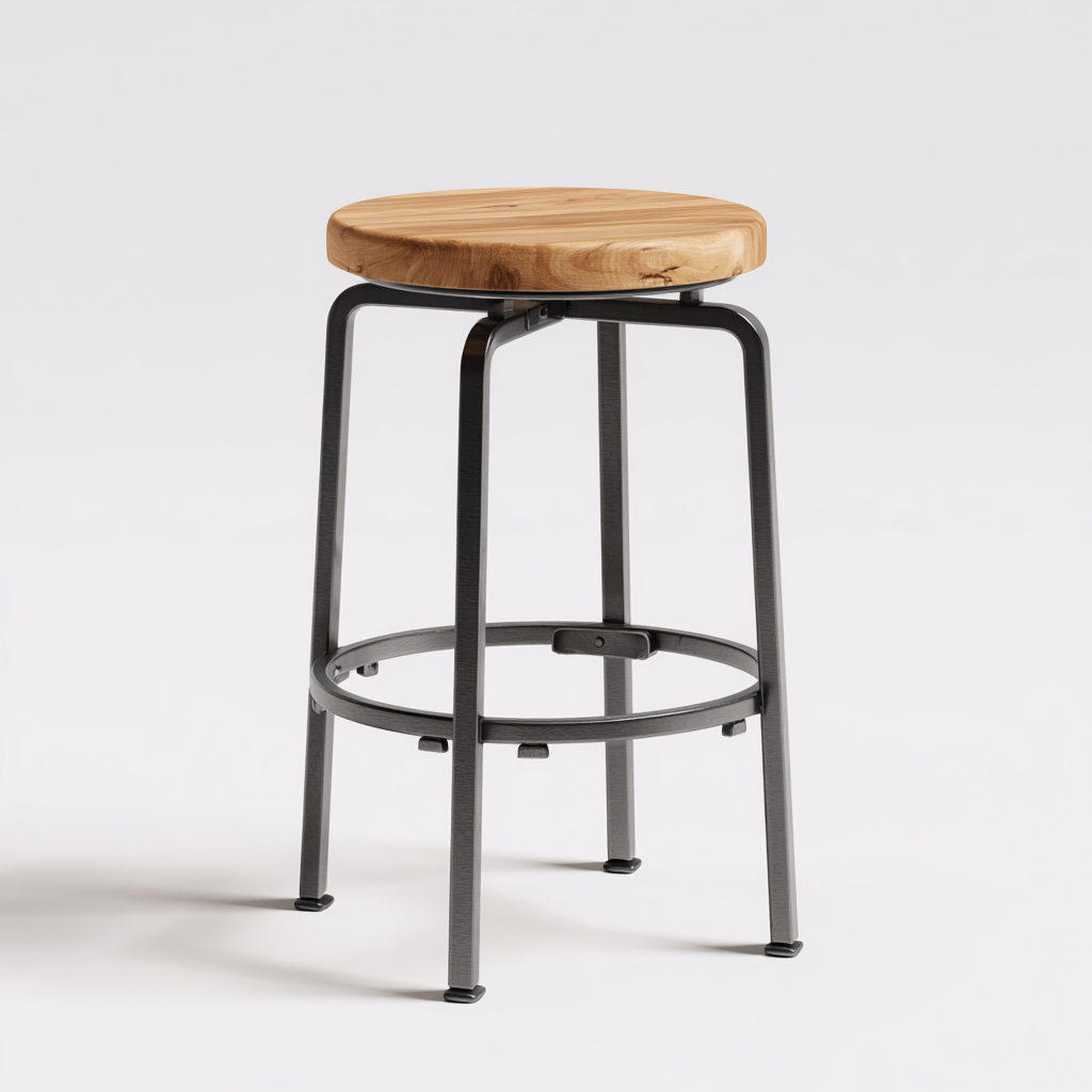 Tabouret de bar en bois et métal 40x40x75 cm - naturel - noir - pour salle à manger - style industriel-Ratilyinterior