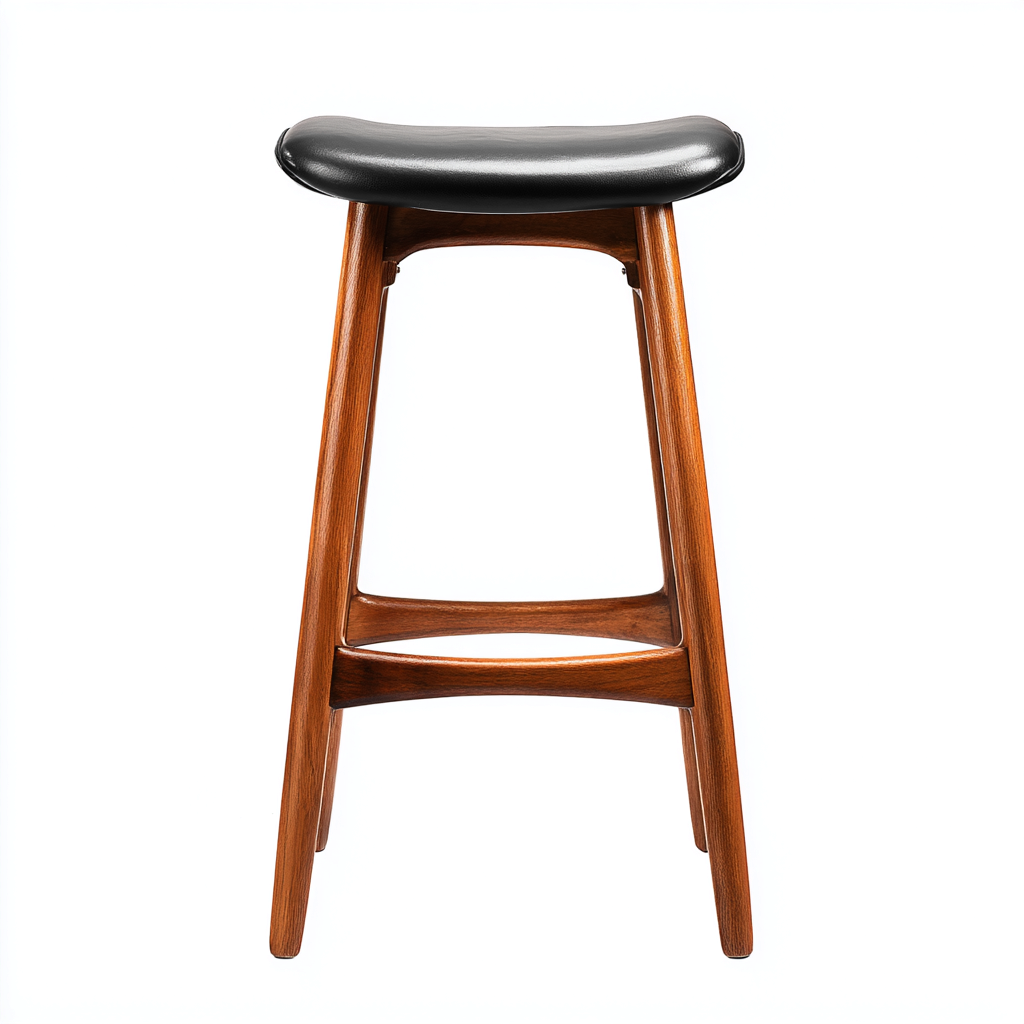 Tabouret de bar en bois massif avec assise en cuir 45x42x75 cm - noir et bois naturel - pour restaurant - design moderne-Ratilyinterior