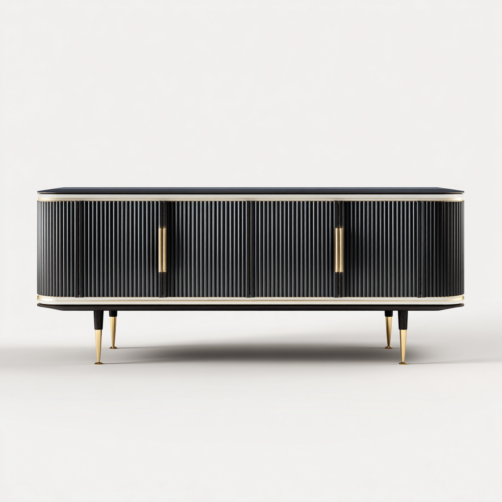 Buffet en bois 190x45x75 cm - noir - pour salle à manger - design contemporain-Ratilyinterior