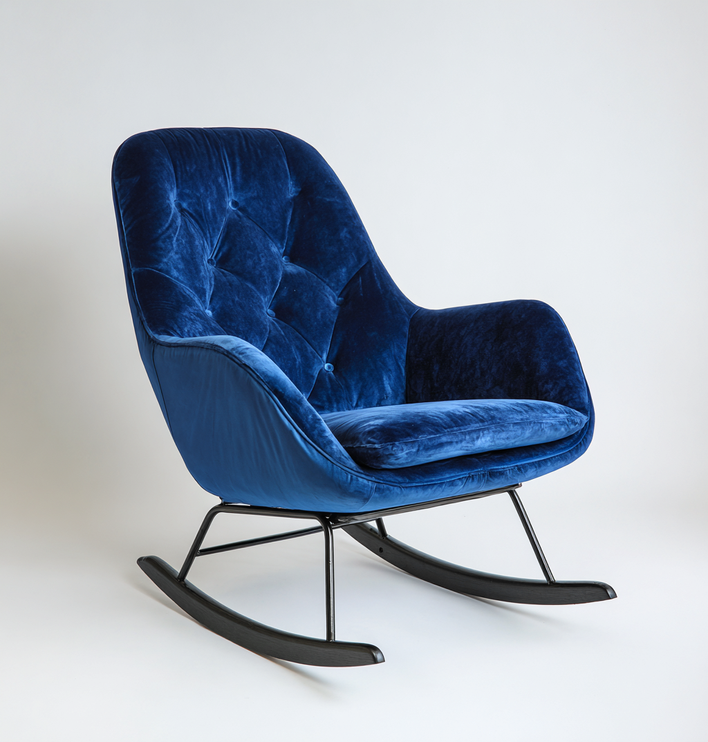 Fauteuil à bascule en tissu velours métal 86x74x92 cm - bleu foncé - salon - design contemporain-Ratilyinterior