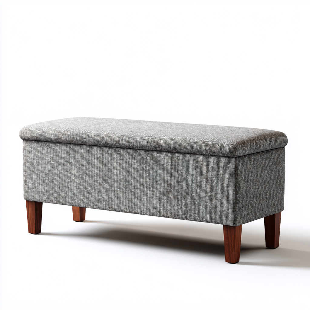 Banc de lit rembourré avec rangement tissu 120x45x44 cm - gris - bois - pour chambre - style épuré-Ratilyinterior