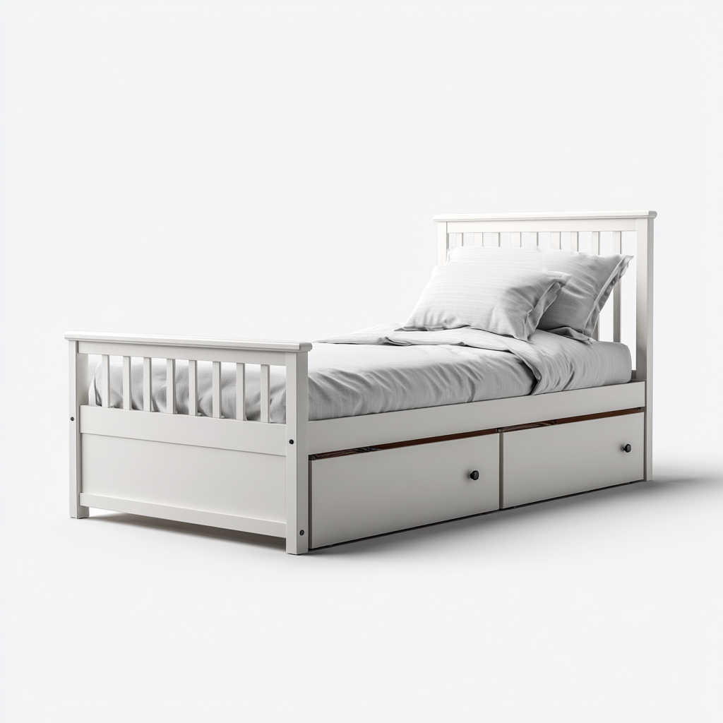 Lit simple avec tiroirs de rangement 200x90x95 cm - blanc - usage chambre - style classique-Ratilyinterior