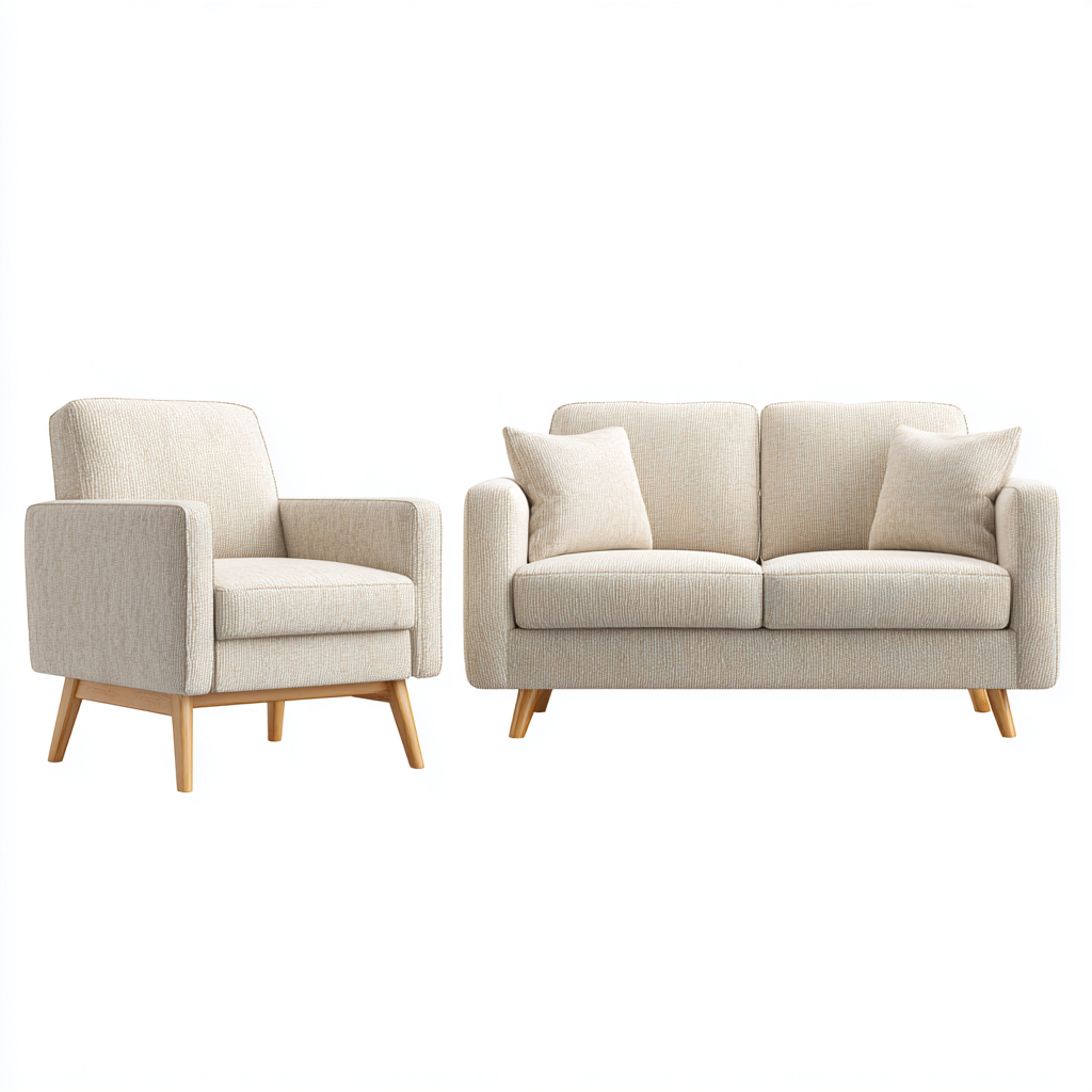 Ensemble de canapés tissu rembourré - canapé 2 places et fauteuil - beige - salon - design scandinave-Ratilyinterior