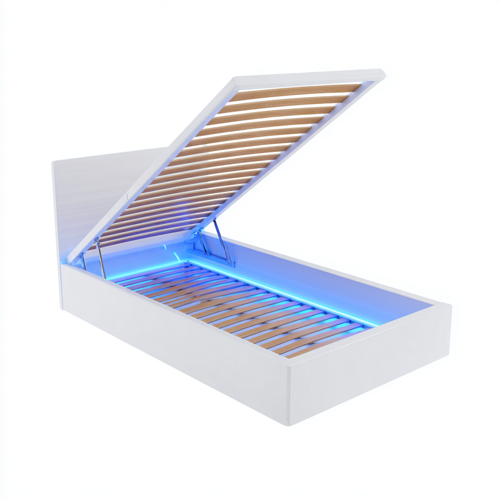 Lit simple avec coffre de rangement et éclairage LED 196x96x40 cm - blanc - pour chambre - design moderne-Ratilyinterior
