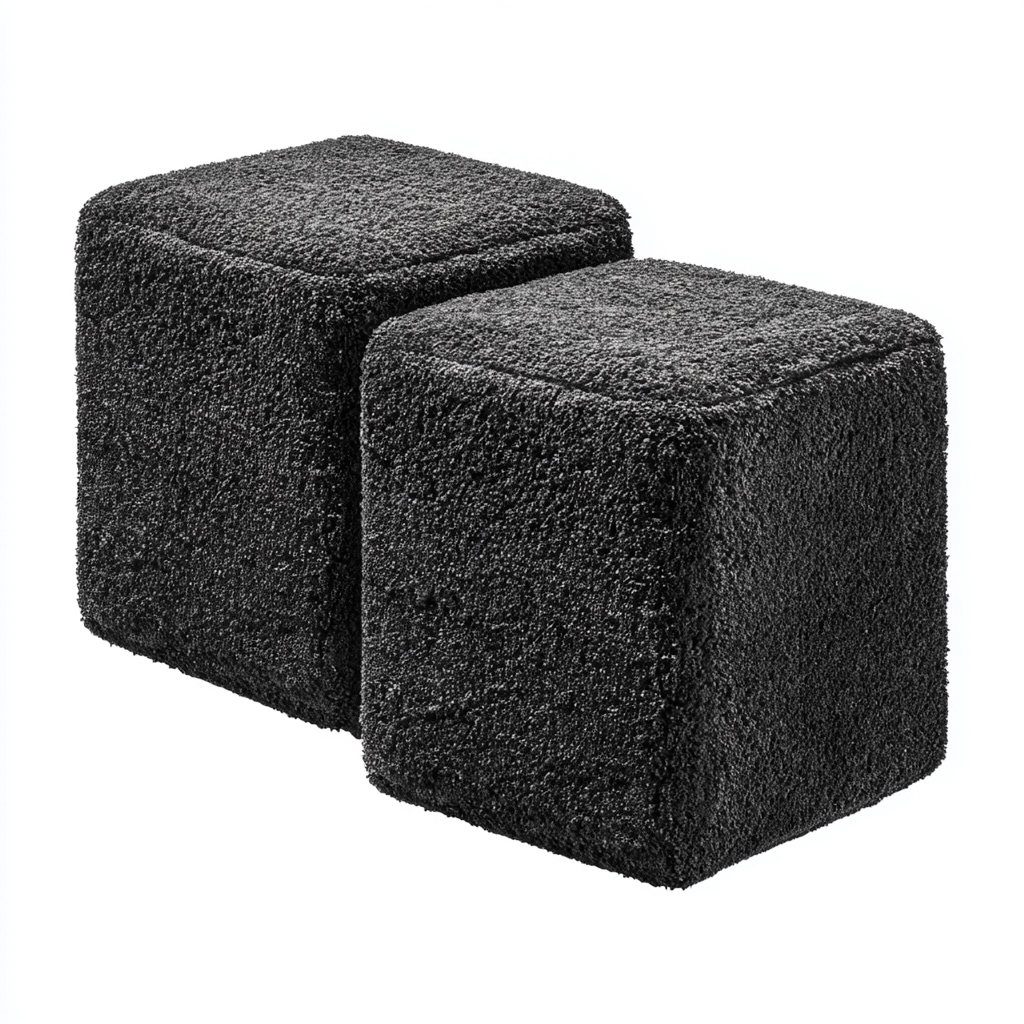 Pouf cube en tissu texturé 40x40x40 cm - noir - salon - assise d'appoint moderne-Ratilyinterior