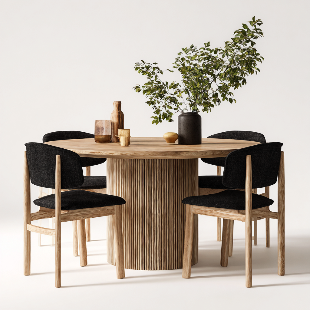 Ensemble table et chaises bois - brun clair et noir - style contemporain pour salle à manger-Ratilyinterior