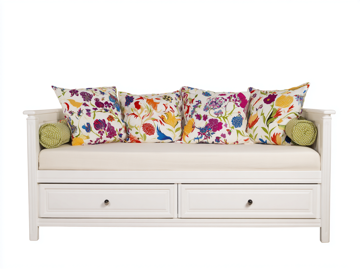 Divano letto - Legno-Tessuto - 204x88x83 cm - Bianco-Beige - Classico