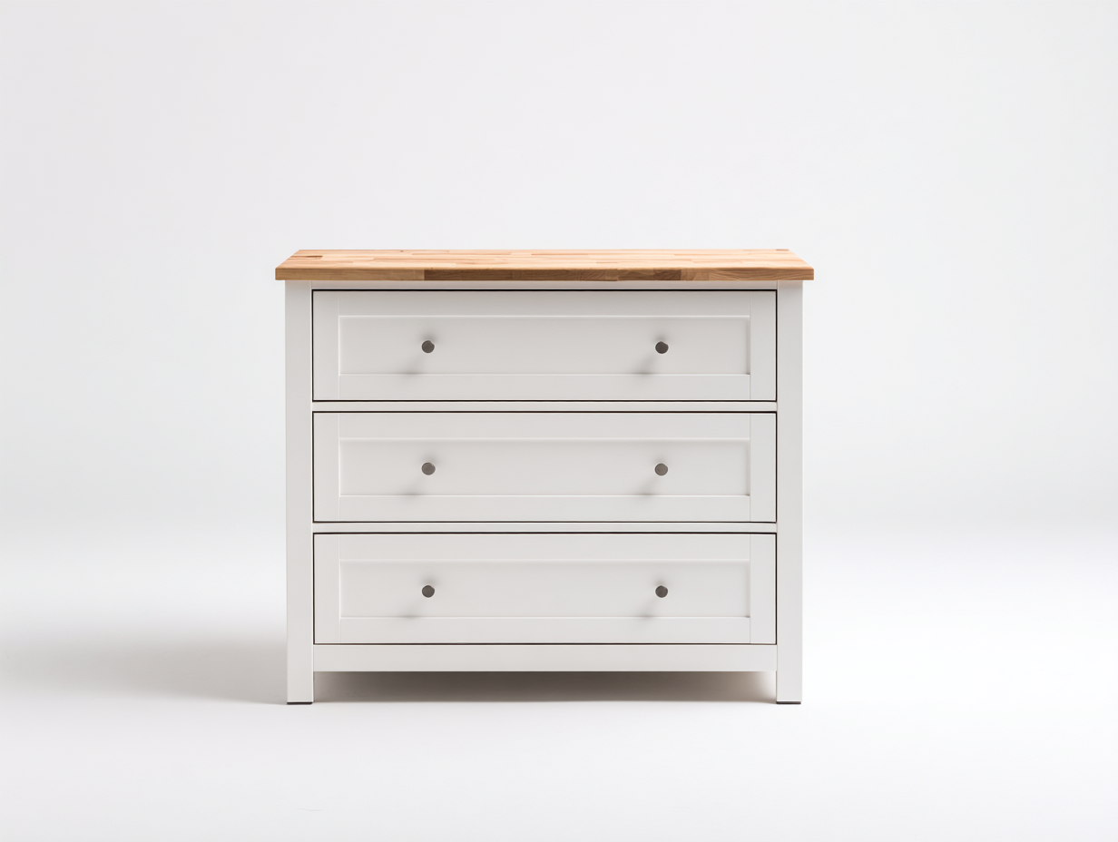 Cassettiera-Legno-Metallo-110x42x87 cm-Bianco-Legno-Design classico