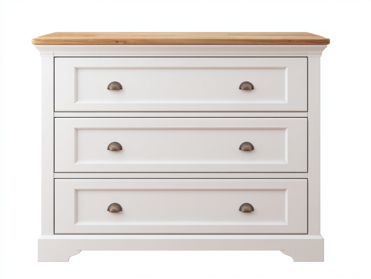 Cassettiera-Legno-Metallo-130x45x86 cm-Bianco-Legno-Design classico