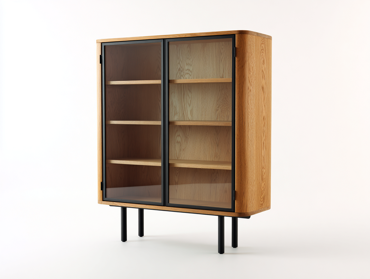 Librerie - Legno-Metallo-Vetro - 92x42x148 cm - Rovere naturale-Nero-Fumé - Moderno