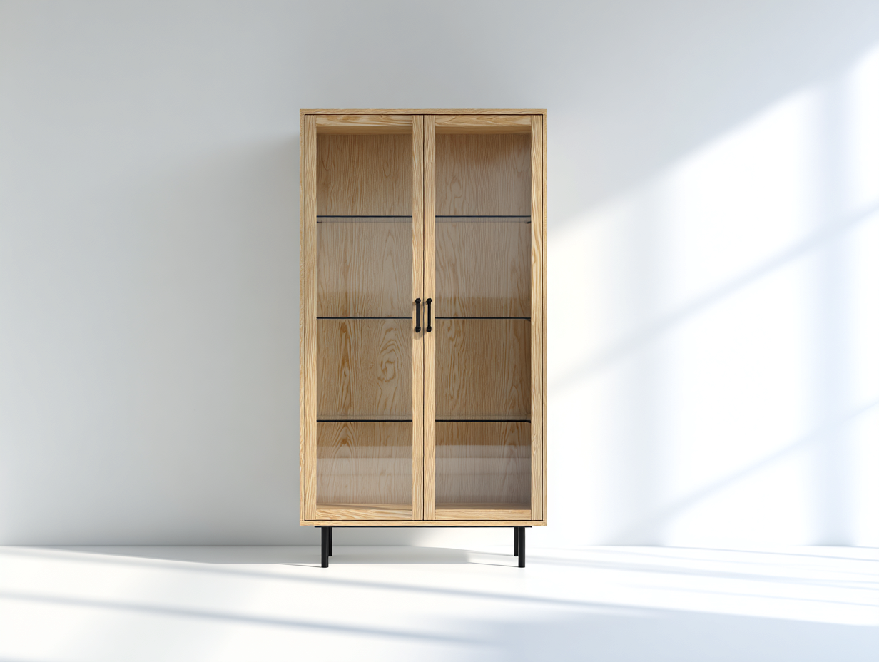 Librerie - Legno-Metallo-Vetro - 82x40x172 cm - Rovere naturale-Nero-Trasparente - Moderno