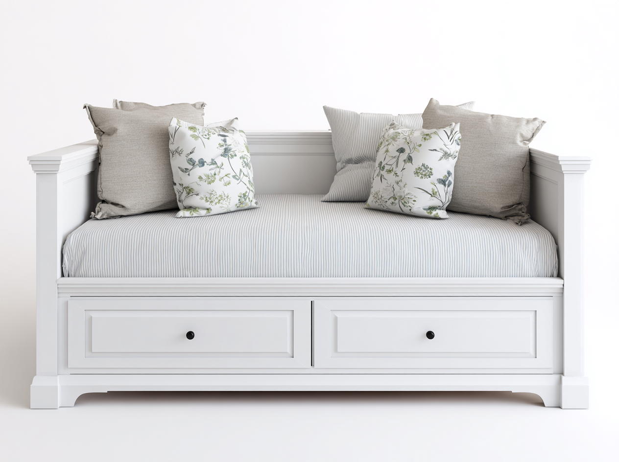 Divano letto - Legno-Tessuto - 209x92x87 cm - Bianco - Classico
