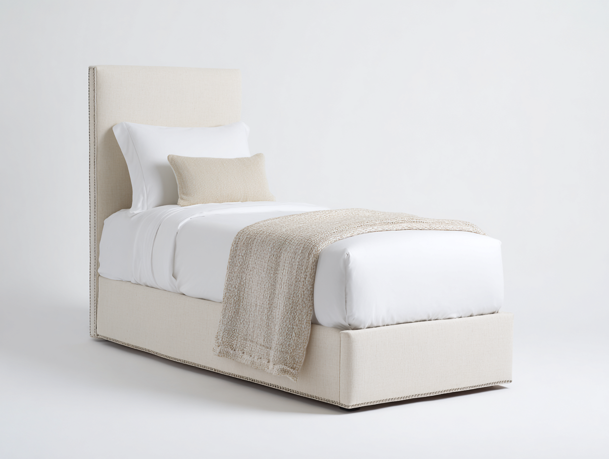 Letto singolo-Tessuto-204x95x118 cm-Beige-Design classico