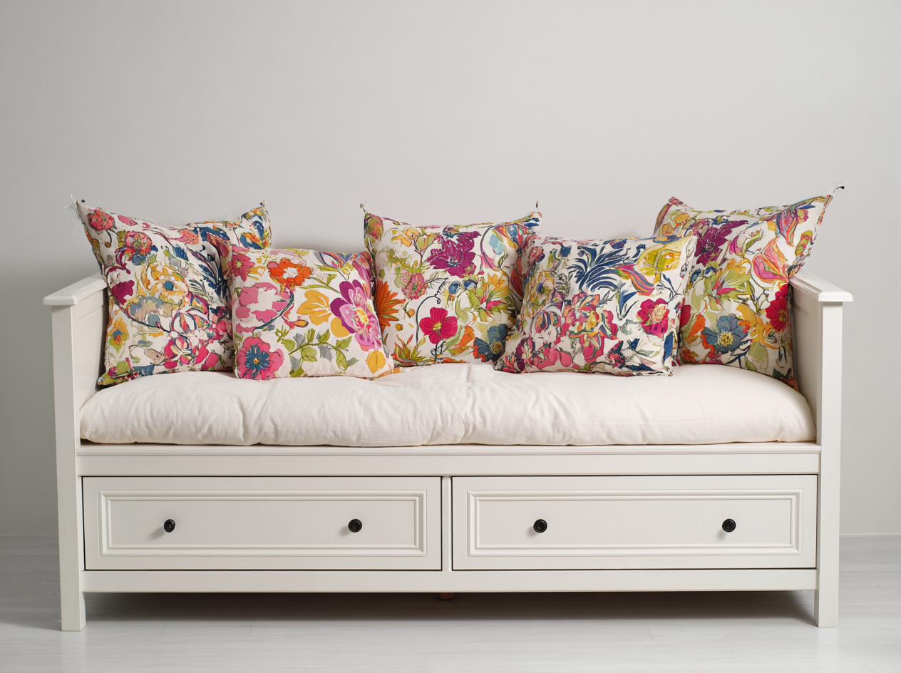 Divano letto - Legno-Tessuto - 211x92x84 cm - Bianco-Avorio - Classico