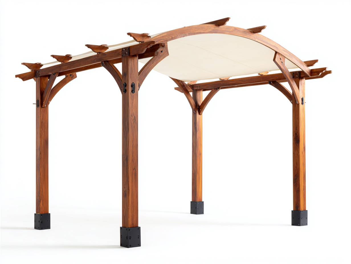 Pergola da giardino - legno-tessuto-metallo - 390x310x250 cm - marrone miele-crema-nero - stile classico ad arco