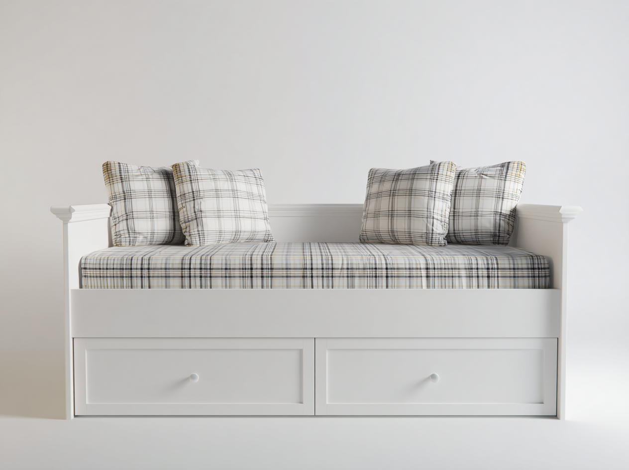 Divano letto - Legno-Tessuto - 204x90x83 cm - Bianco-Multicolore - Classico