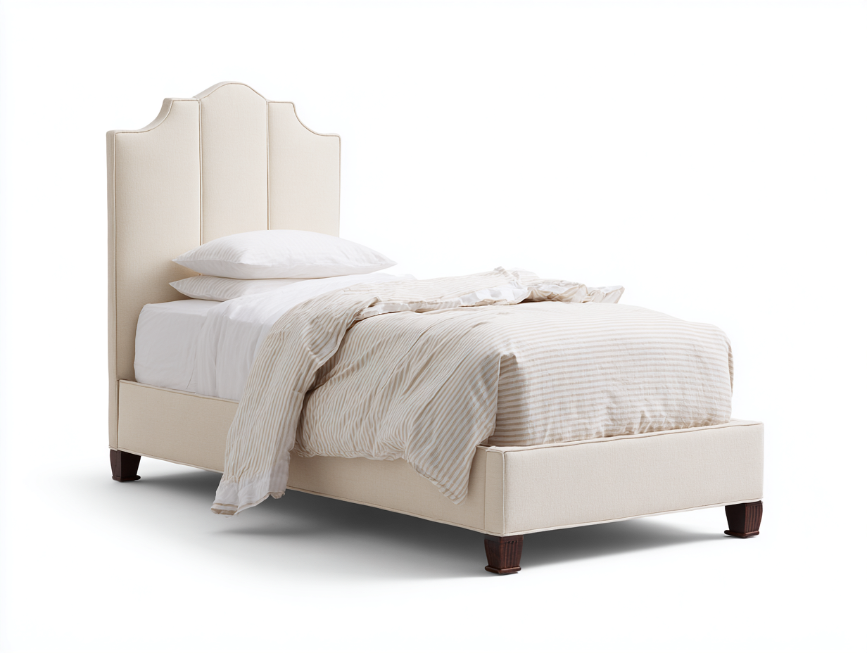 Letto singolo-Tessuto-207x98x124 cm-Beige-Design classico