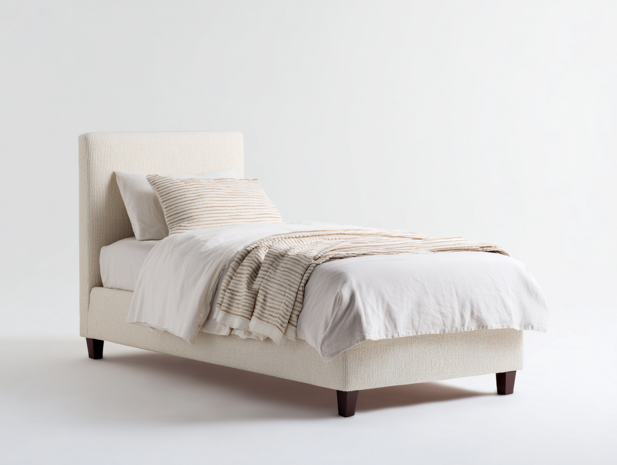 Letto singolo-Tessuto-203x94x105 cm-Beige-Design minimalista
