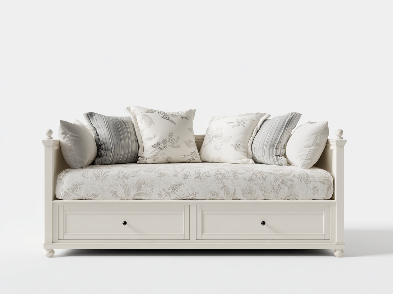 Divano letto - Legno-Tessuto - 206x91x86 cm - Avorio - Classico