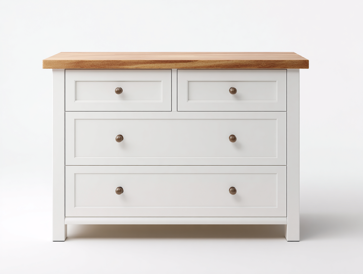 Cassettiera-Legno-Metallo-120x44x86 cm-Bianco-Legno-Design classico