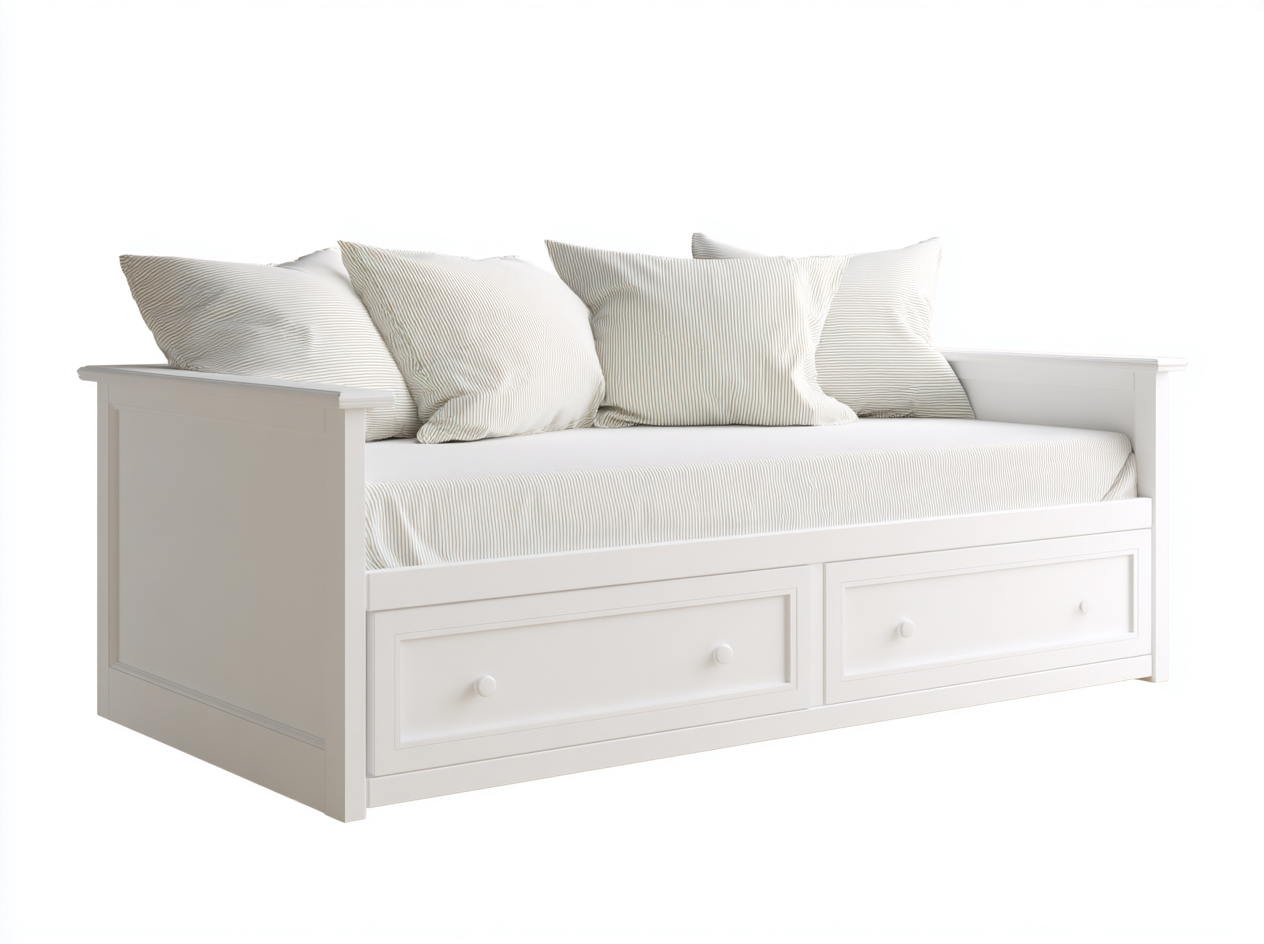 Divano letto - Legno-Tessuto - 208x93x84 cm - Bianco-Beige - Classico