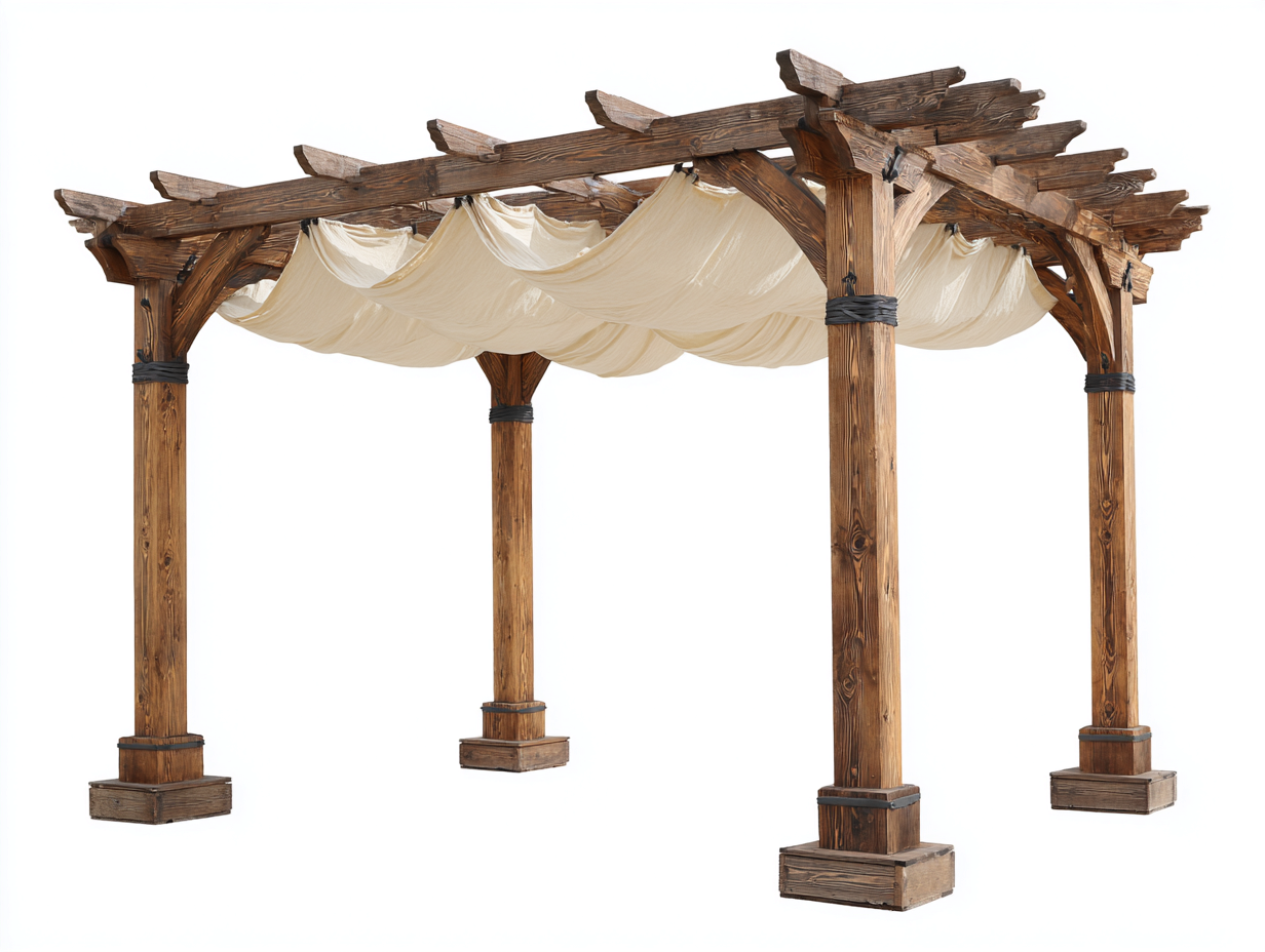 Pergola da giardino - legno-tessuto - 400x300x250 cm - marrone naturale-crema - stile rustico