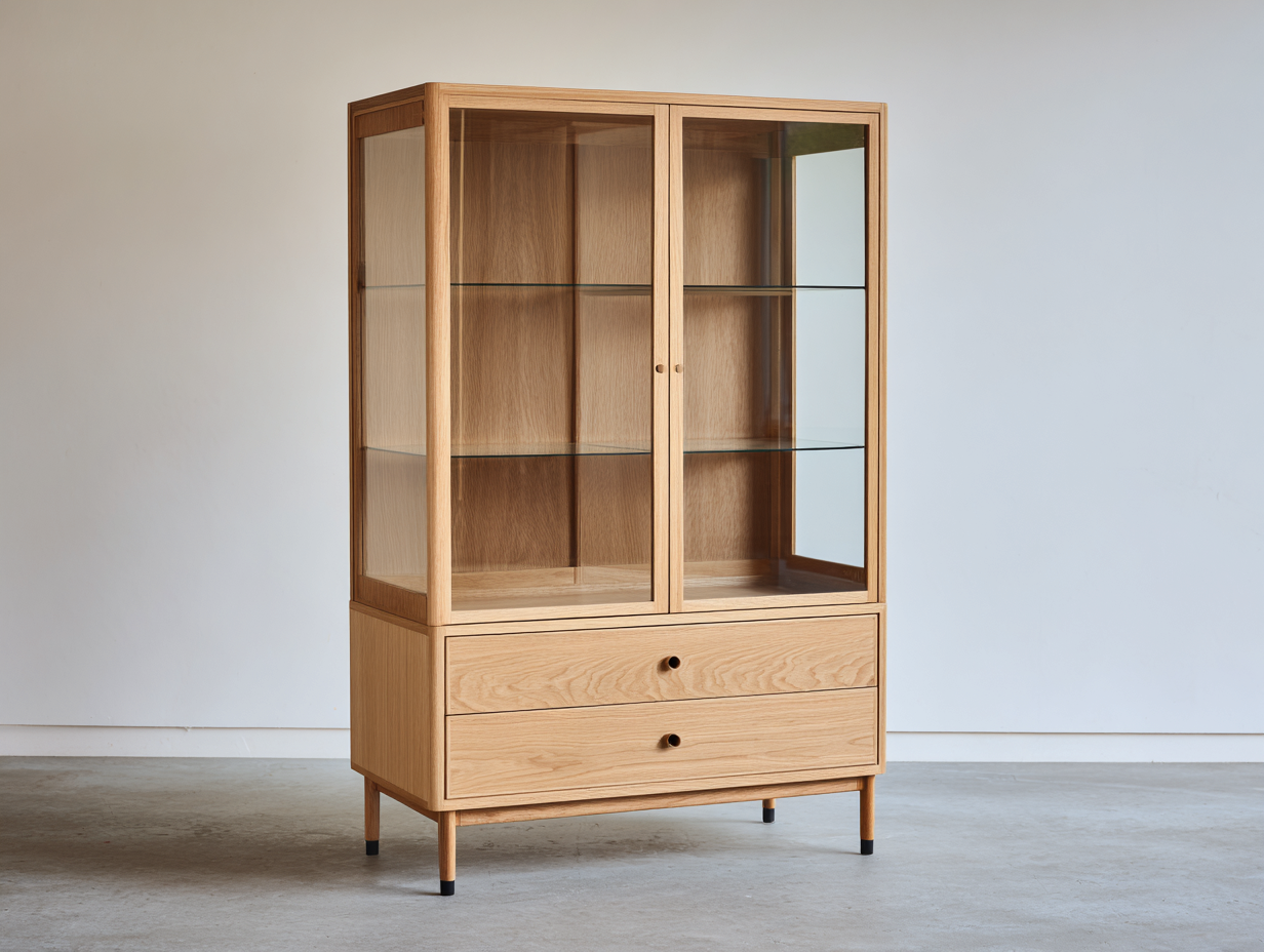 Librerie - Legno-Metallo-Vetro - 94x42x168 cm - Rovere naturale-Nero-Trasparente - Moderno