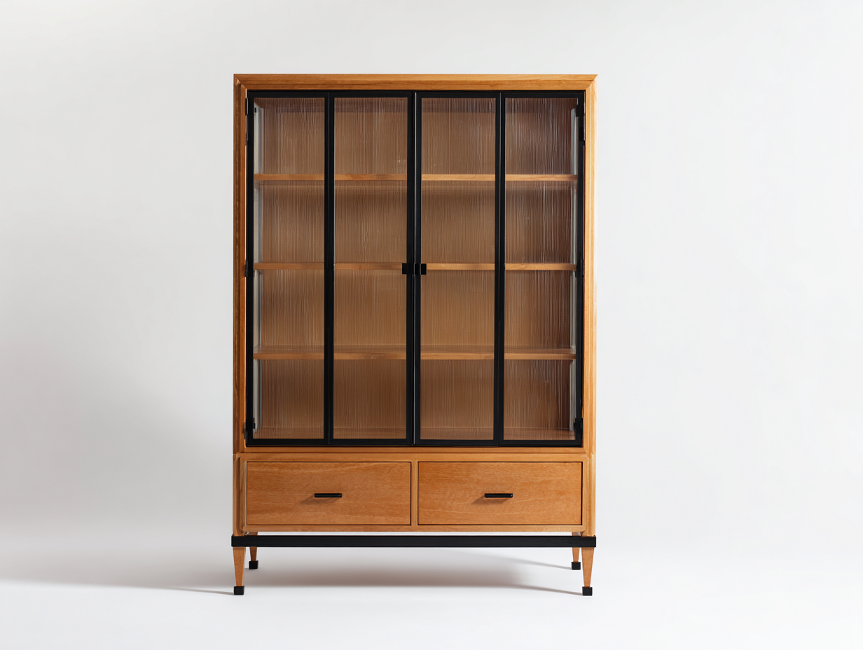Librerie - Legno-Metallo-Vetro - 118x43x178 cm - Rovere caldo-Nero-Fumé - Industriale moderno