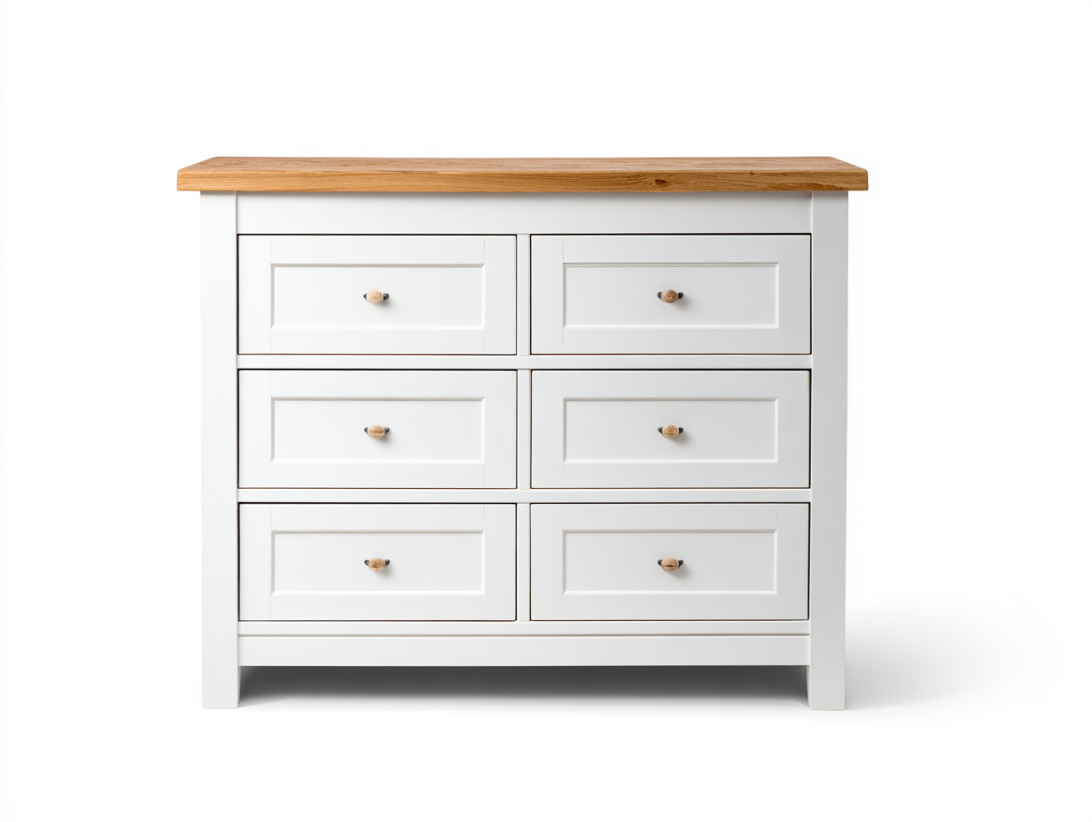 Cassettiera-Legno-Metallo-118x44x88 cm-Bianco-Legno-Design classico