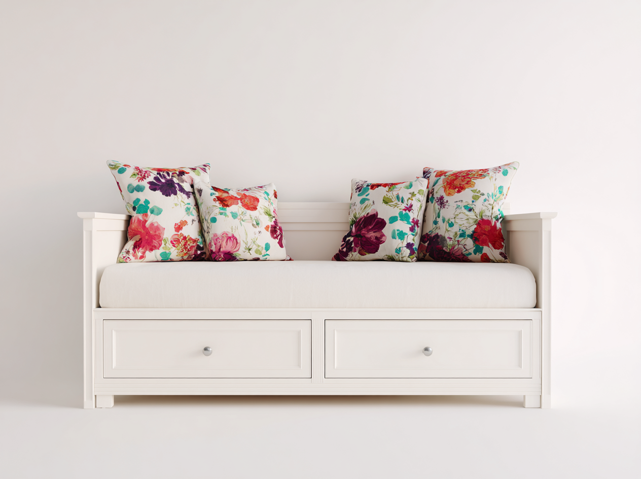 Divano letto - Legno-Tessuto - 201x88x80 cm - Bianco-Avorio - Classico