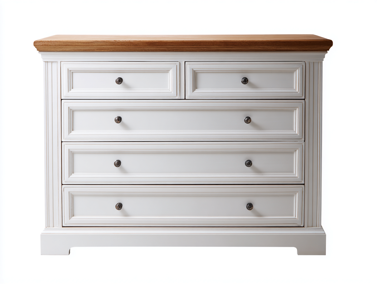 Cassettiera-Legno-Metallo-132x46x88 cm-Bianco-Legno-Design classico