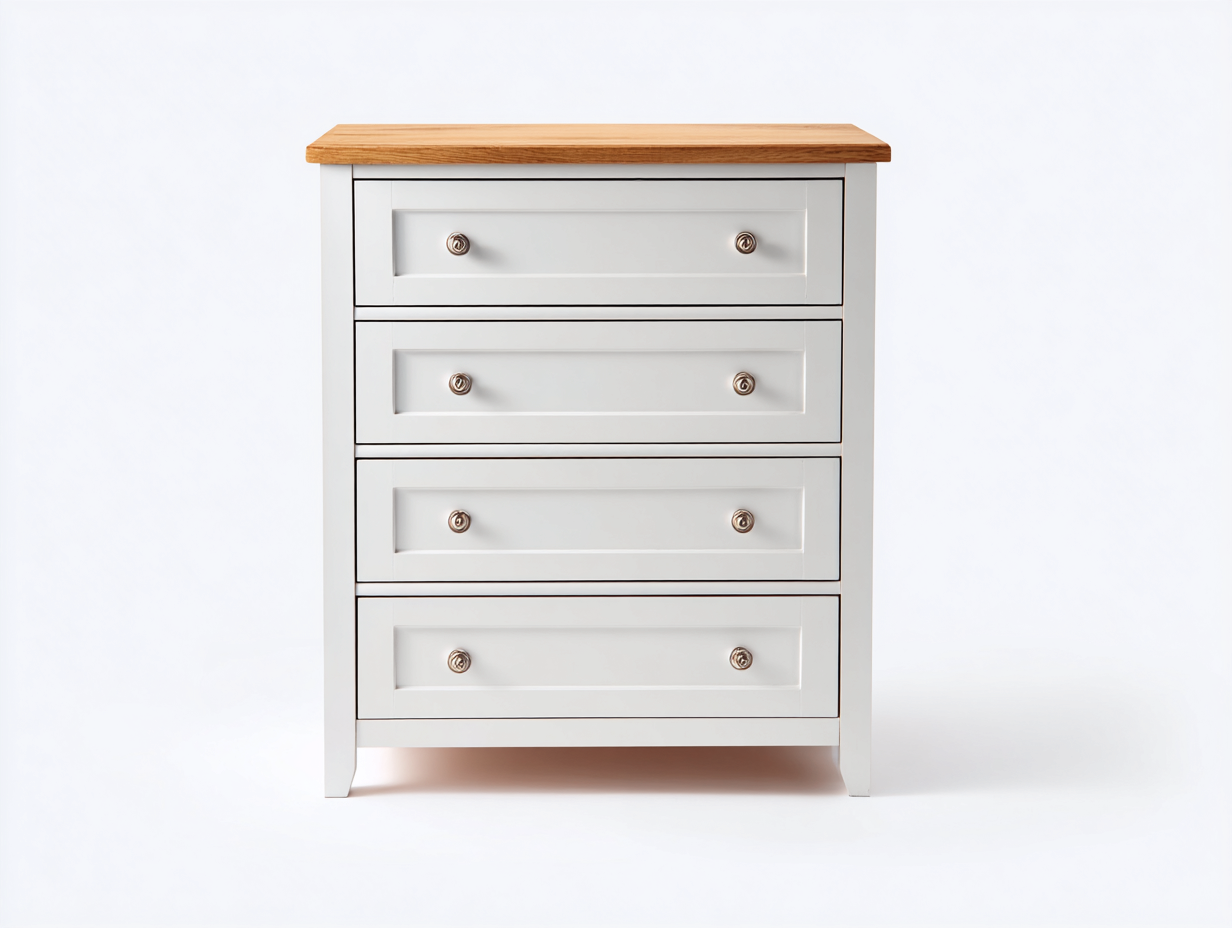 Cassettiera-Legno-Metallo-92x42x94 cm-Bianco-Legno-Design classico