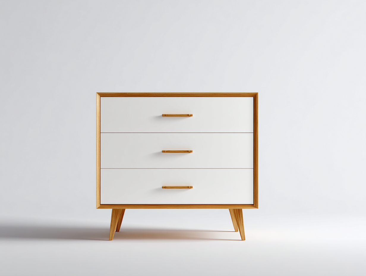 Cassettiera-Legno-96x42x78 cm-Bianco-Legno-Design moderno