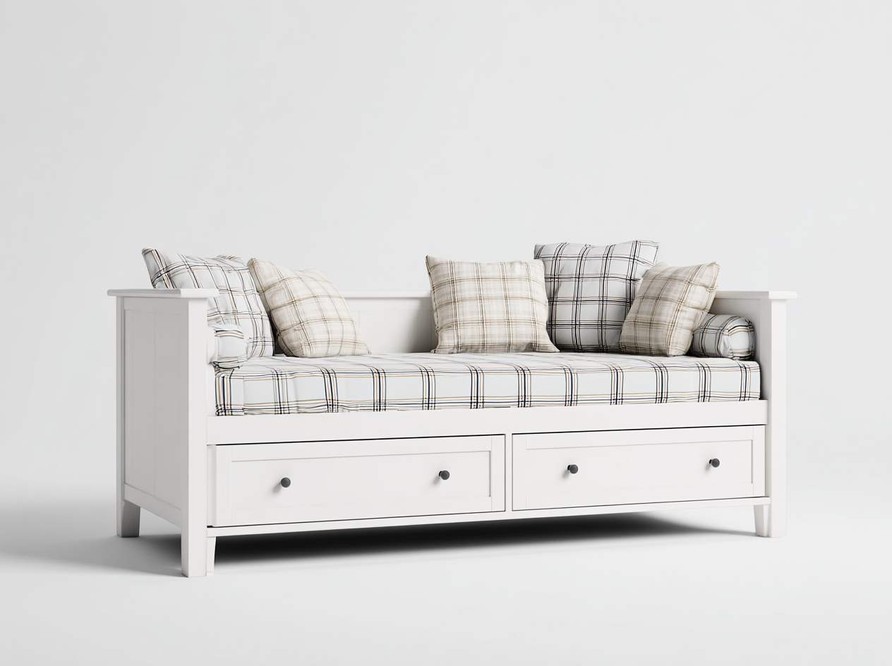 Divano letto - Legno-Tessuto - 206x91x84 cm - Bianco-Multicolore - Classico