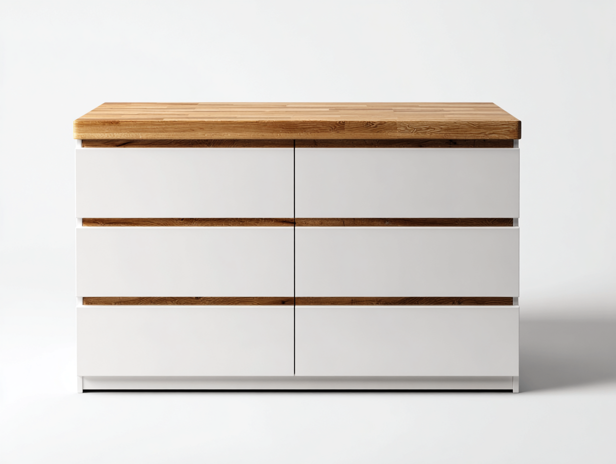 Cassettiera-Legno-122x43x79 cm-Bianco-Legno-Design moderno