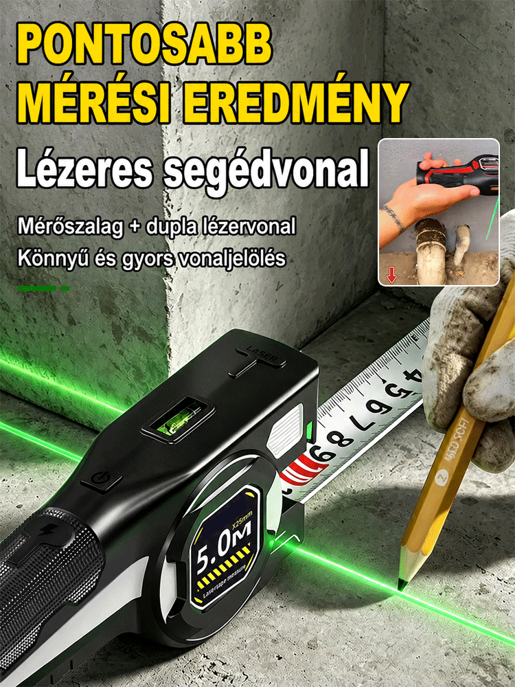📐 Két az Egyben: Lézeres Távolságmérő és Beépített Vízmérték